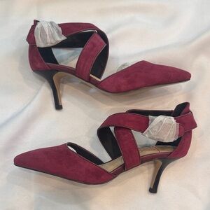 BNWT Sole Society Burgundy Suede Strappy Heels, Women’s Size 8